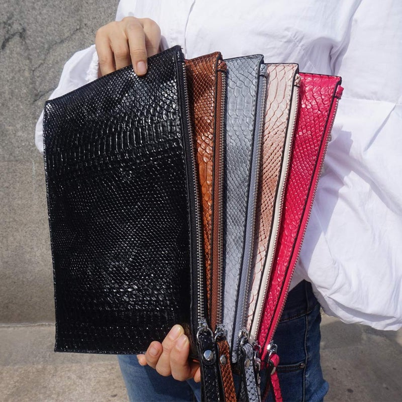 NIGEDU Women Clutches Fashion Snakeskin PU Leather Party Envelope Purse Bag with Hand Strap (Black) - Image 4